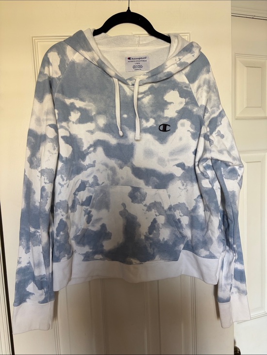 Champion Sweaters - Champion Women’s Blue and White Tie-Dye Crewneck Hoodie